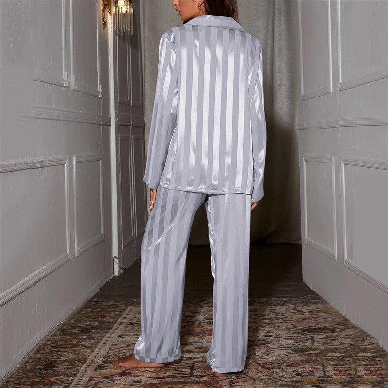 Pyjama femme rayé boutonné à col tailleur 11