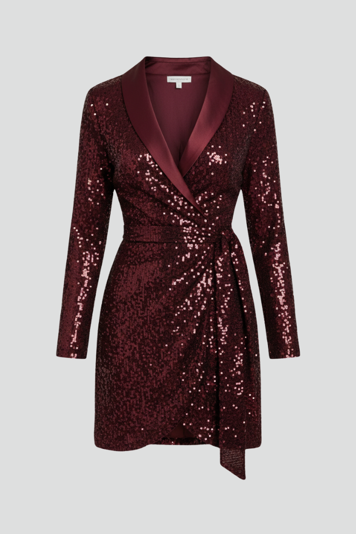 Robe de soirée à paillettes portefeuille à col châle 5
