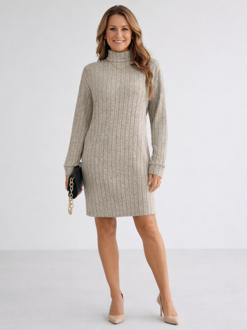 Robe pull en maille côtelée à col roulé et manches longues 1