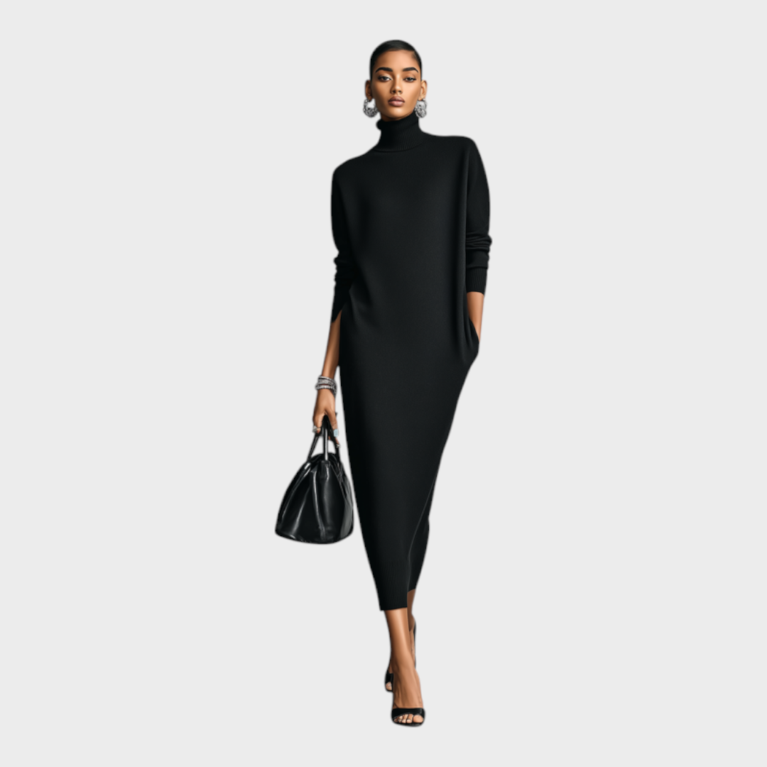 Robe pull longue à col roulé et manches longues coupe ample 1