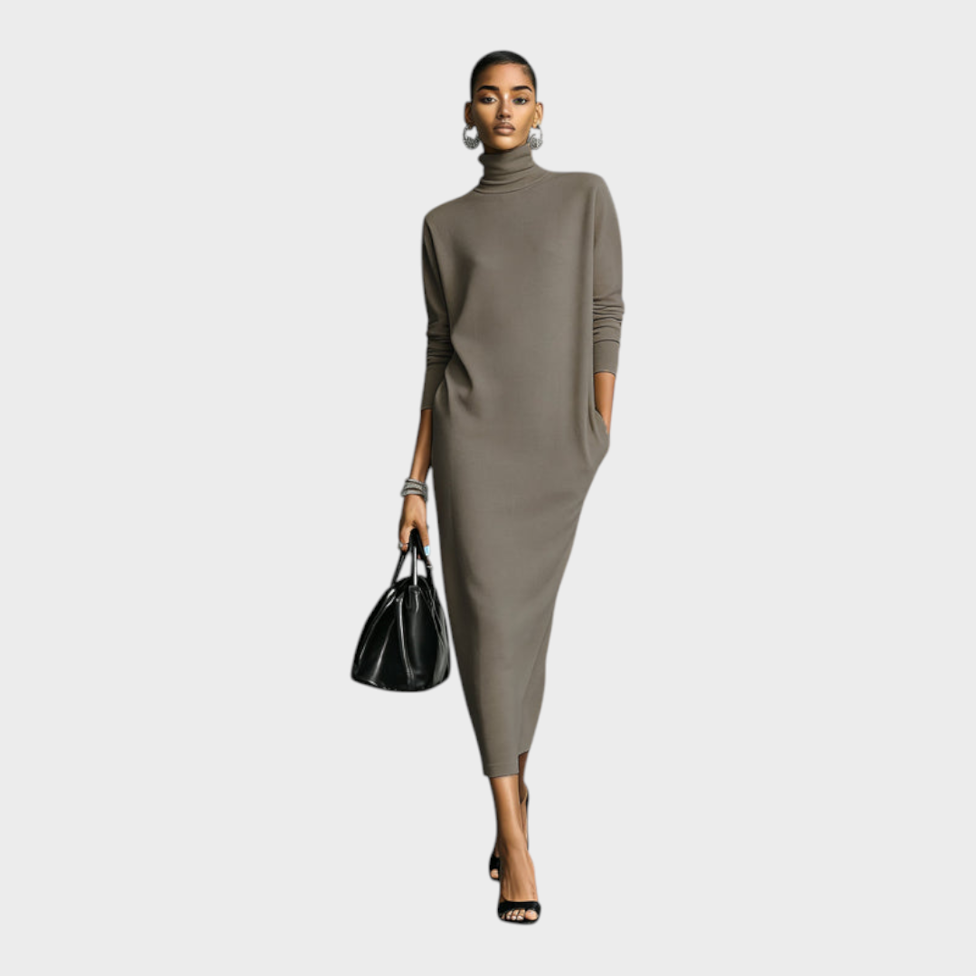 Robe pull longue à col roulé et manches longues coupe ample 3