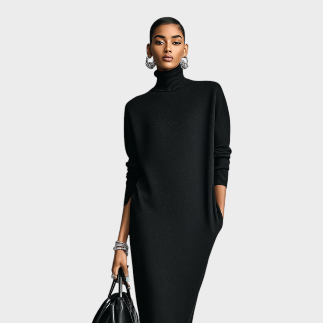 Robe pull longue à col roulé et manches longues coupe ample 4