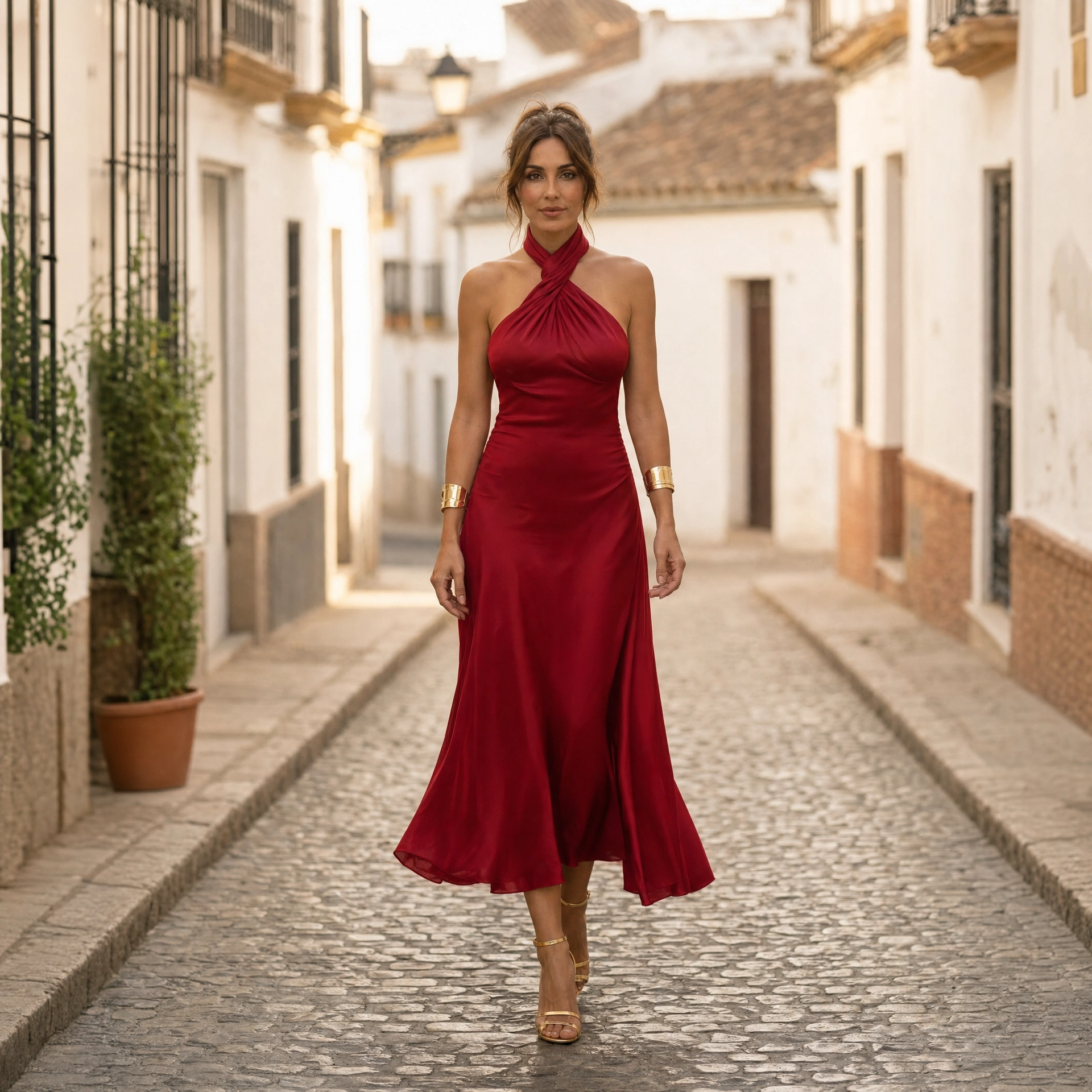 Léonie – Robe midi d'été élégante à col halter femme