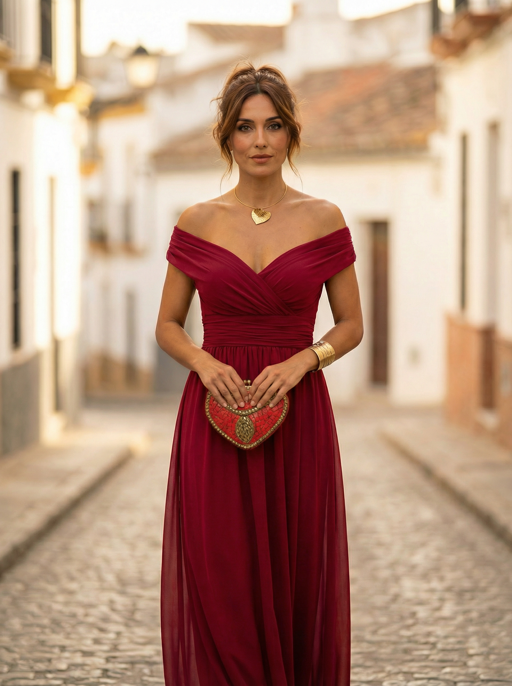 Sidonie – Robe longue d'été froncée à col en V élégant femme