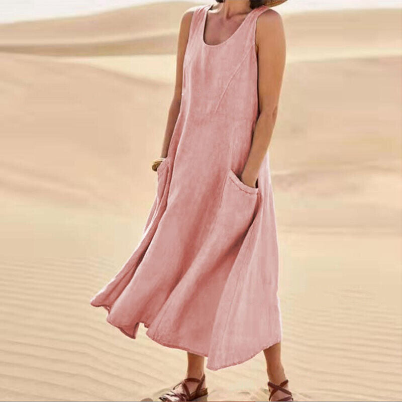 Julie – Robe midi d’été à col rond femme