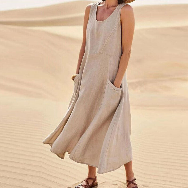 Julie – Robe midi d’été à col rond femme