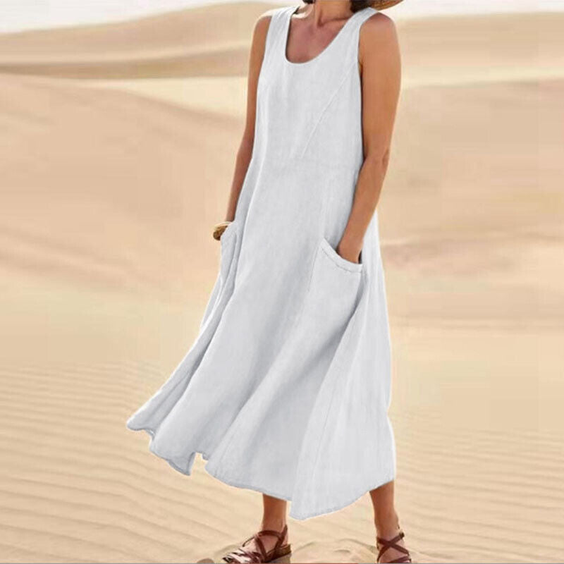 Julie – Robe midi d’été à col rond femme