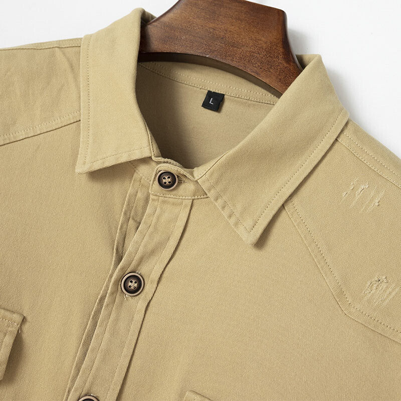 Chemise à manches longues pour homme automne résistante fonctionnelle en coton avec poches poitrine Gaspard