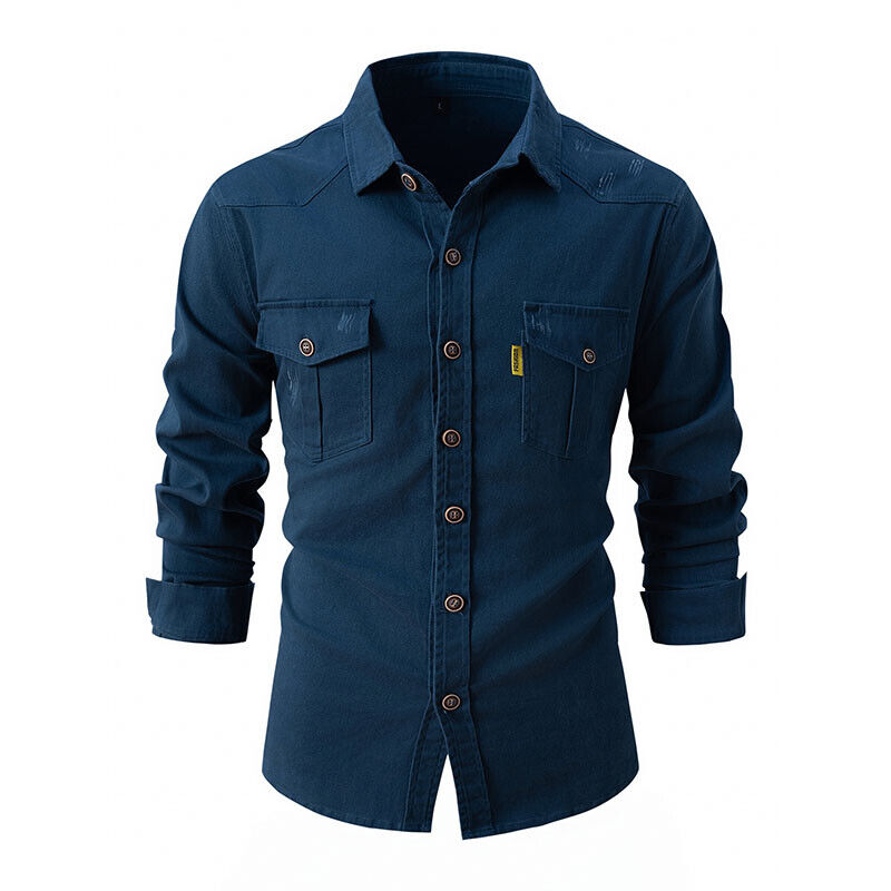 Chemise à manches longues pour homme automne résistante fonctionnelle en coton avec poches poitrine Gaspard