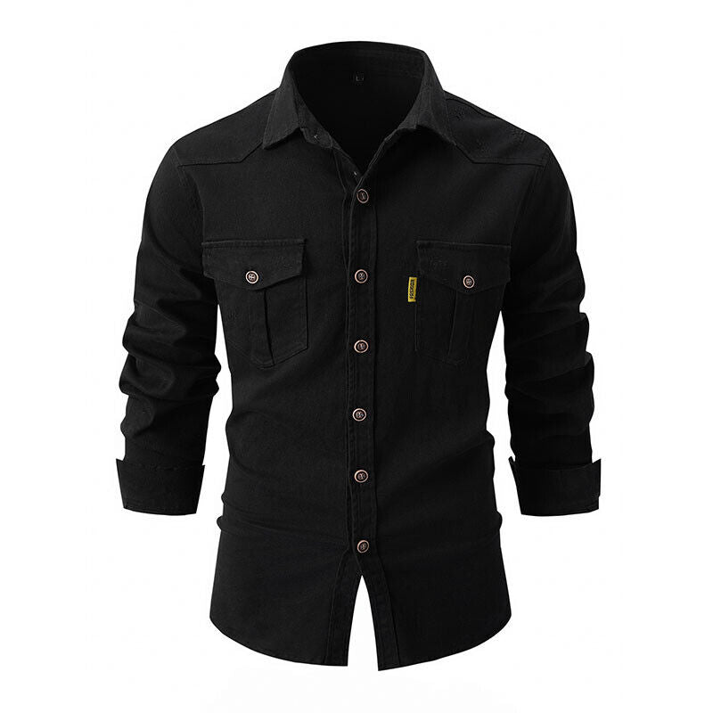 Chemise à manches longues pour homme automne résistante fonctionnelle en coton avec poches poitrine Gaspard