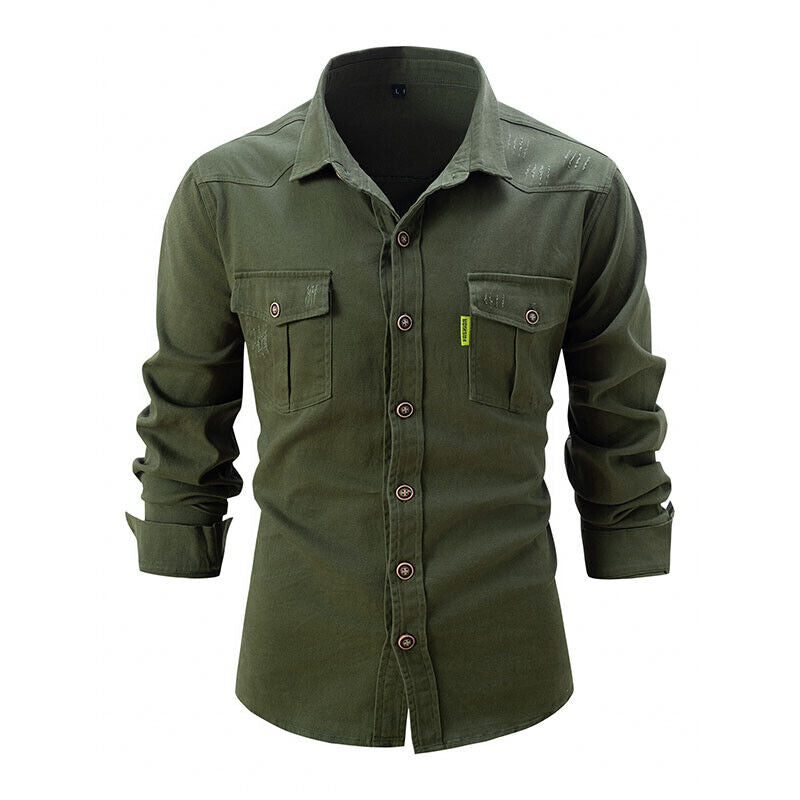 Chemise à manches longues pour homme automne résistante fonctionnelle en coton avec poches poitrine Gaspard