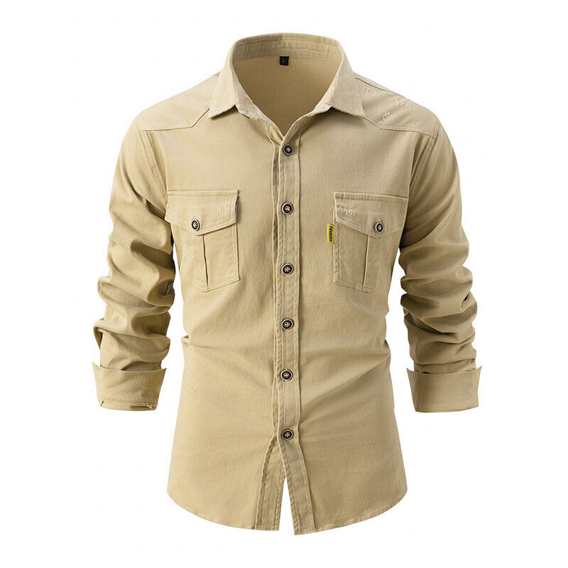 Chemise à manches longues pour homme automne résistante fonctionnelle en coton avec poches poitrine Gaspard