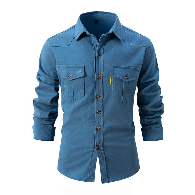 Chemise à manches longues pour homme automne résistante fonctionnelle en coton avec poches poitrine Gaspard