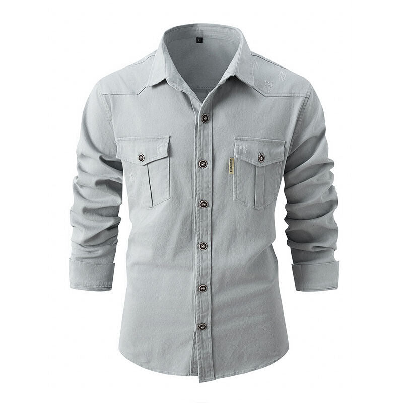 Chemise à manches longues pour homme automne résistante fonctionnelle en coton avec poches poitrine Gaspard