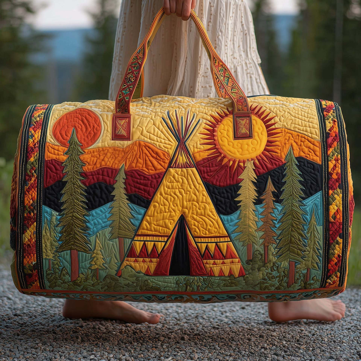 Sac de voyage matelassé bohème à imprimé avec anses 10