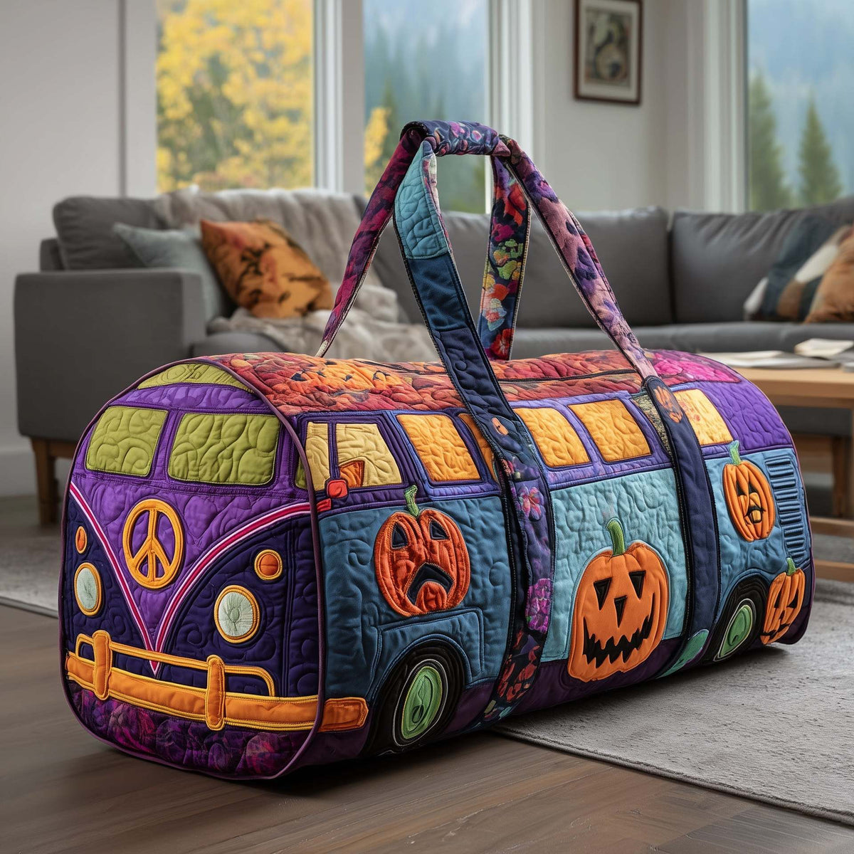 Sac de voyage matelassé bohème à imprimé avec anses 11