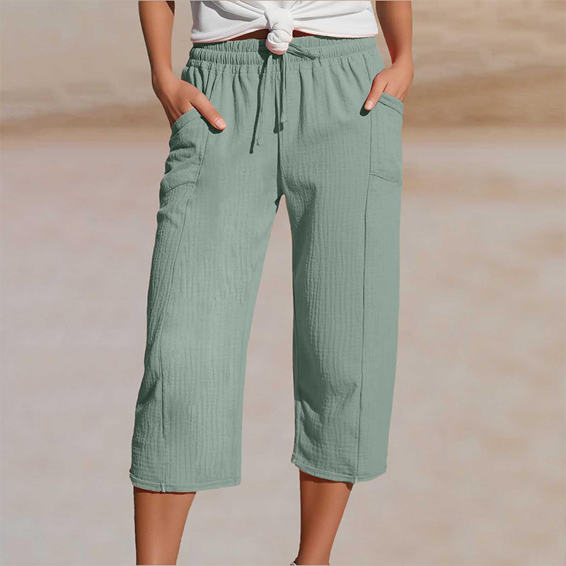 Pantalon capri femme léger en coton et lin respirant