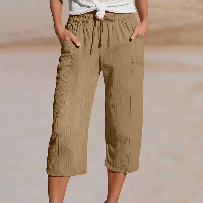 Pantalon capri femme léger en coton et lin respirant