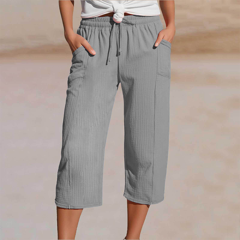 Pantalon capri femme léger en coton et lin respirant