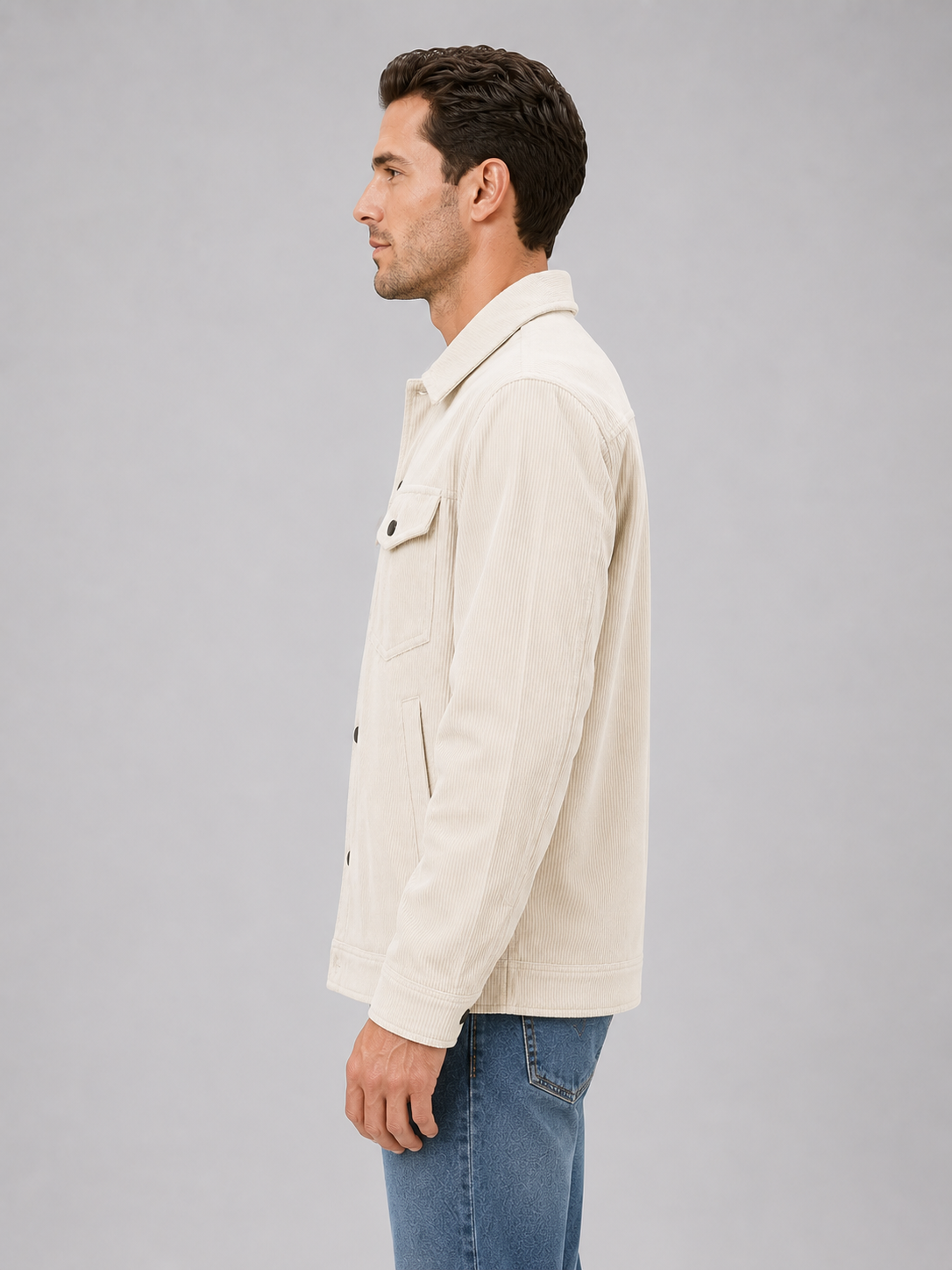Surchemise en velours côtelé homme boutonnée à col chemise et poches poitrine 7