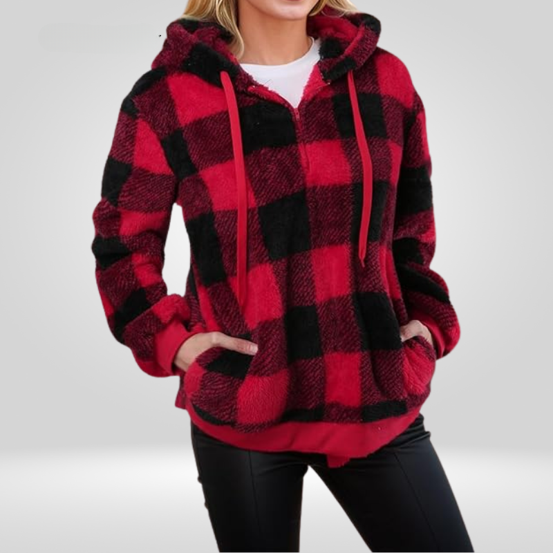 Sweat à capuche femme en polaire sherpa à carreaux et poche kangourou 6
