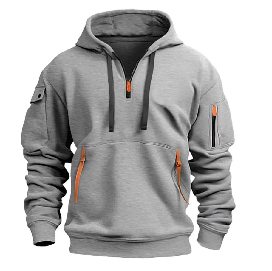 Sweat à capuche homme demi-zip à poches zippées et poche sur la manche 2