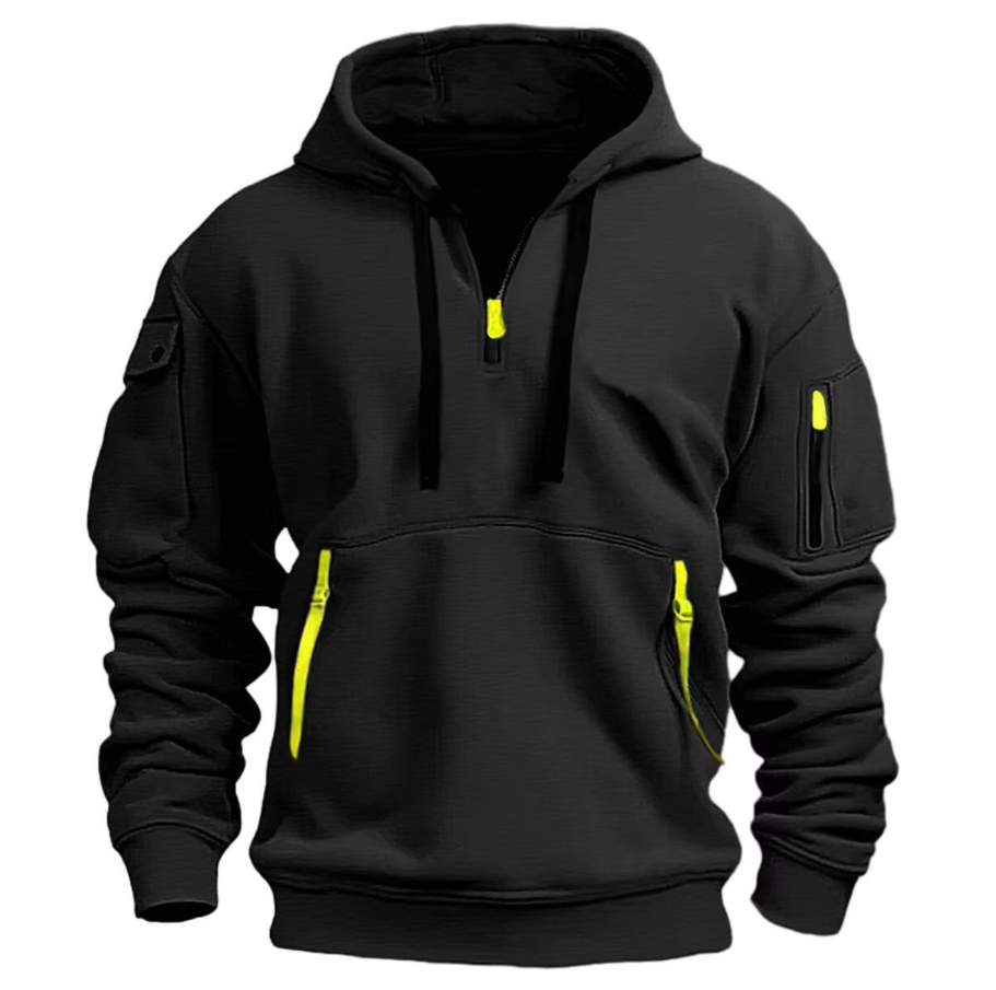 Sweat à capuche homme demi-zip à poches zippées et poche sur la manche 4