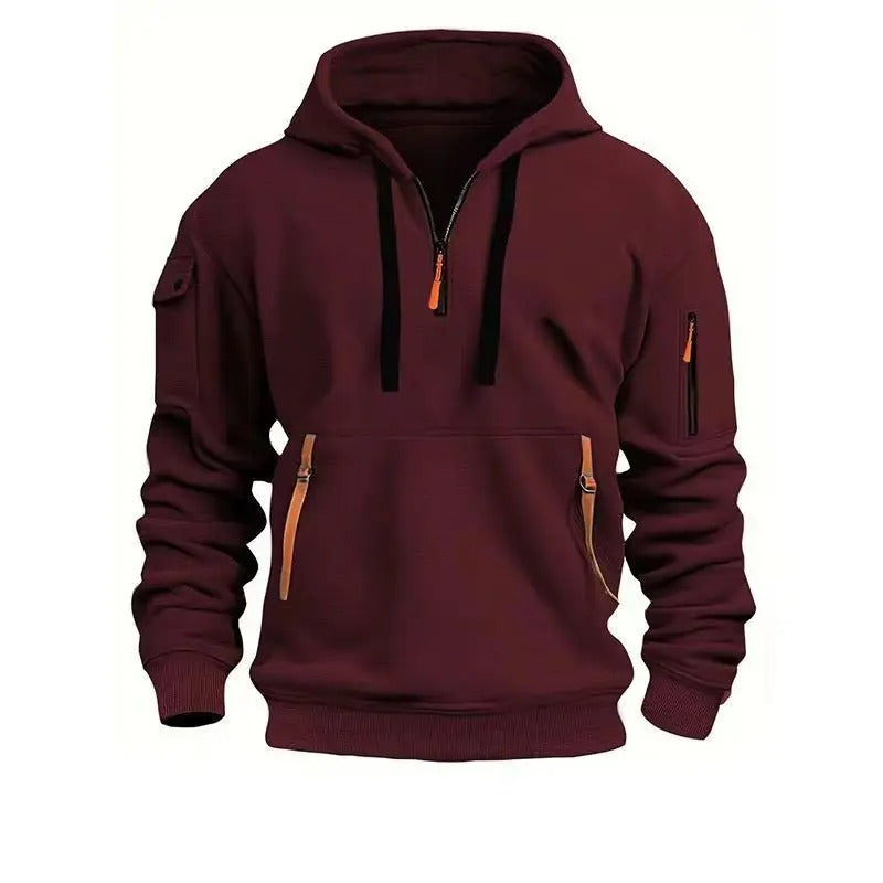 Sweat à capuche homme demi-zip à poches zippées et poche sur la manche 5