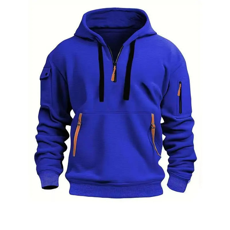 Sweat à capuche homme demi-zip à poches zippées et poche sur la manche 6