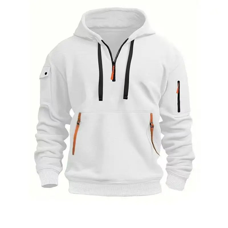 Sweat à capuche homme demi-zip à poches zippées et poche sur la manche 7
