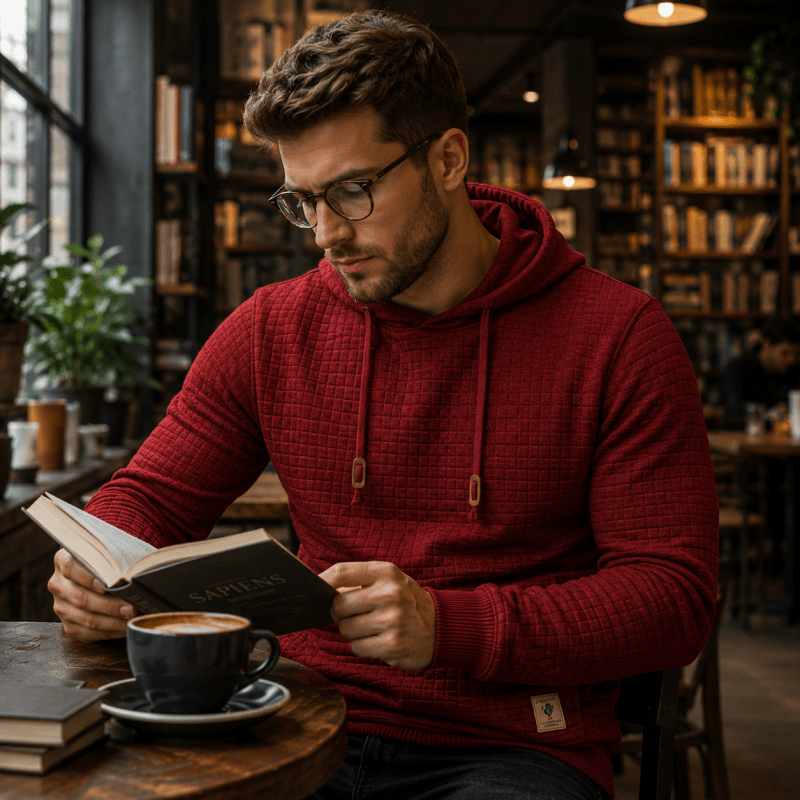 Sweat à capuche homme en maille gaufrée avec poignets à passe-pouce et coupe slim