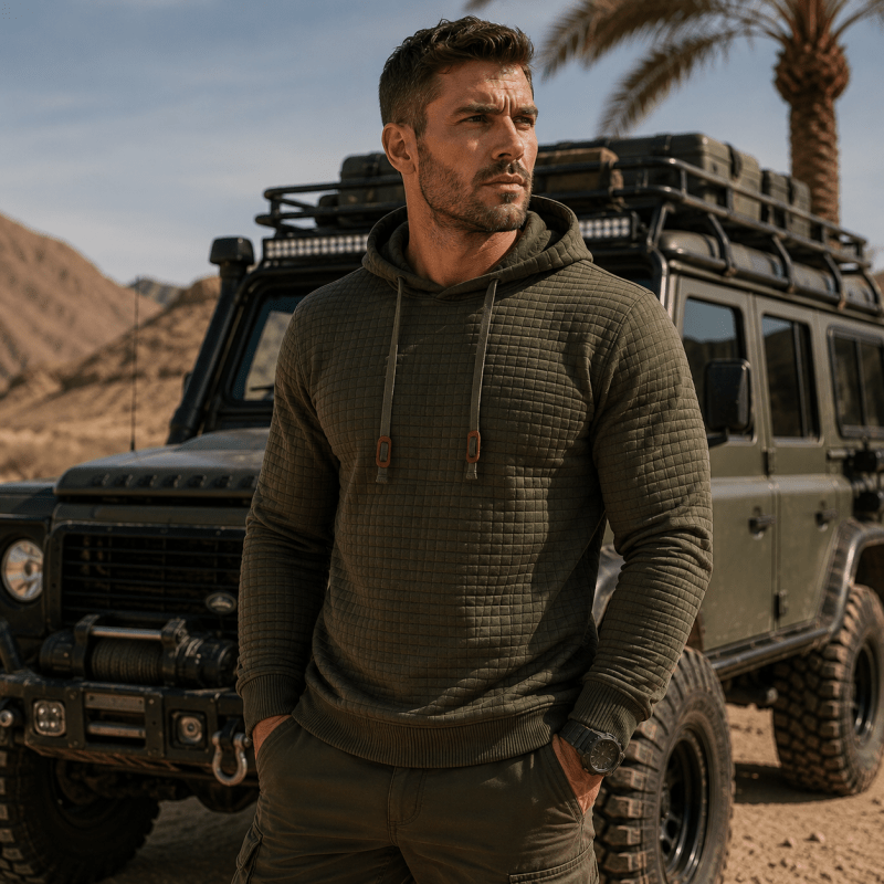 Sweat à capuche homme en maille gaufrée avec poignets à passe-pouce et coupe slim