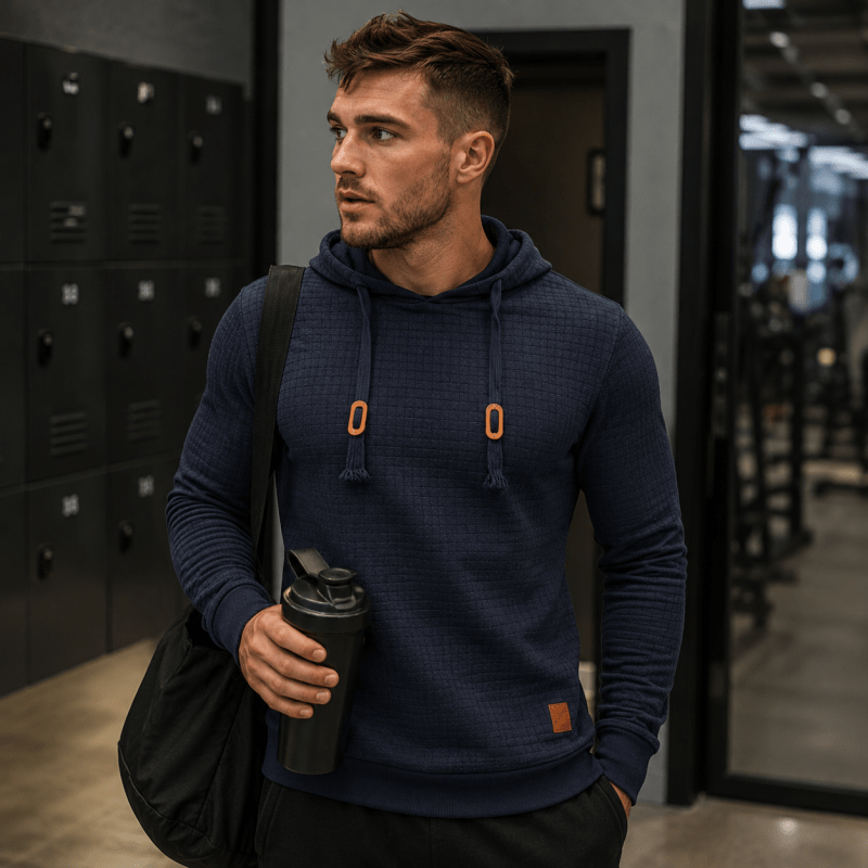 Sweat à capuche homme en maille gaufrée avec poignets à passe-pouce et coupe slim