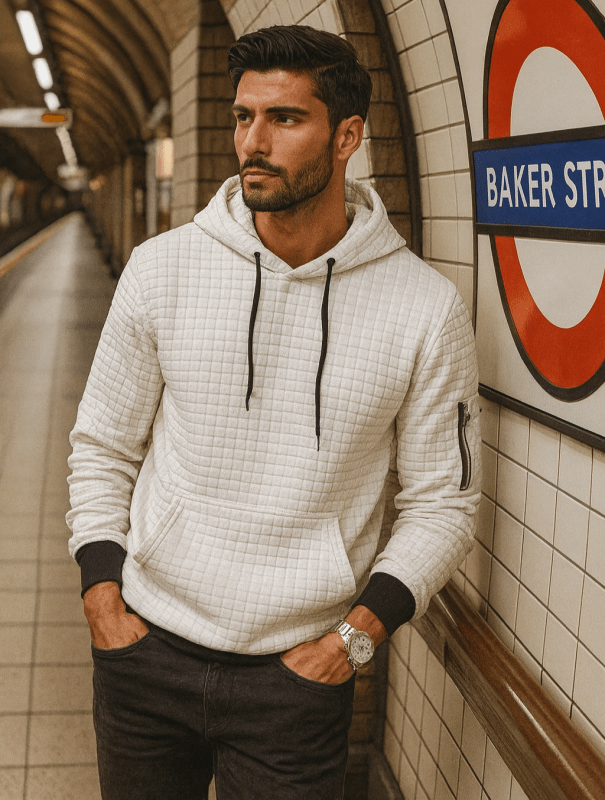 Sweat à capuche homme en polyester extensible coupe slim et poignets côtelés