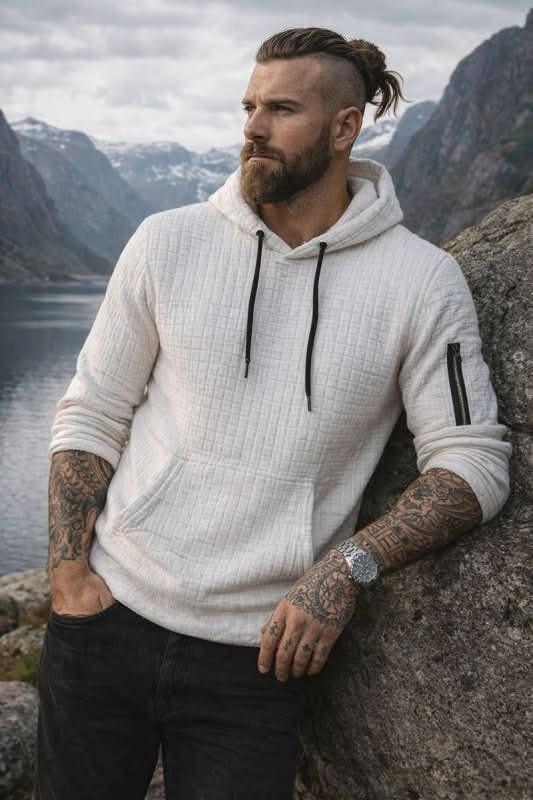 Sweat à capuche homme en polyester extensible coupe slim et poignets côtelés