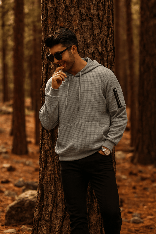 Sweat à capuche homme en polyester extensible coupe slim et poignets côtelés