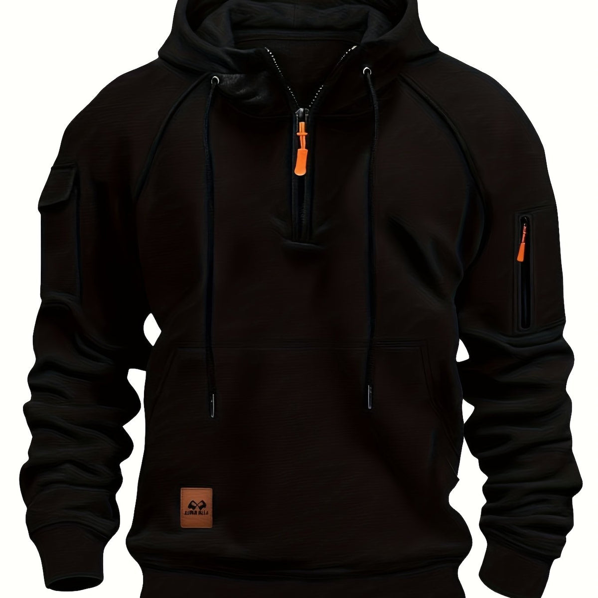 Sweat à capuche homme utilitaire demi-zip à poches multiples et manches raglan 1