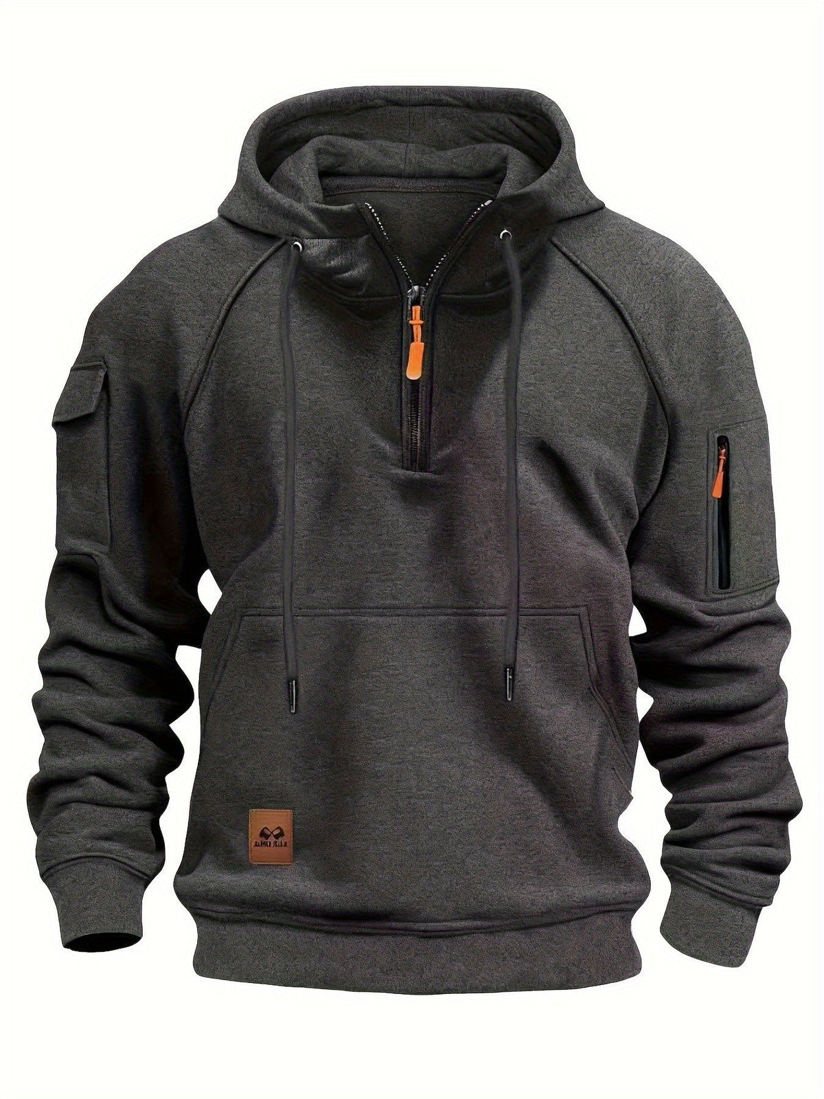 Sweat à capuche homme utilitaire demi-zip à poches multiples et manches raglan 19