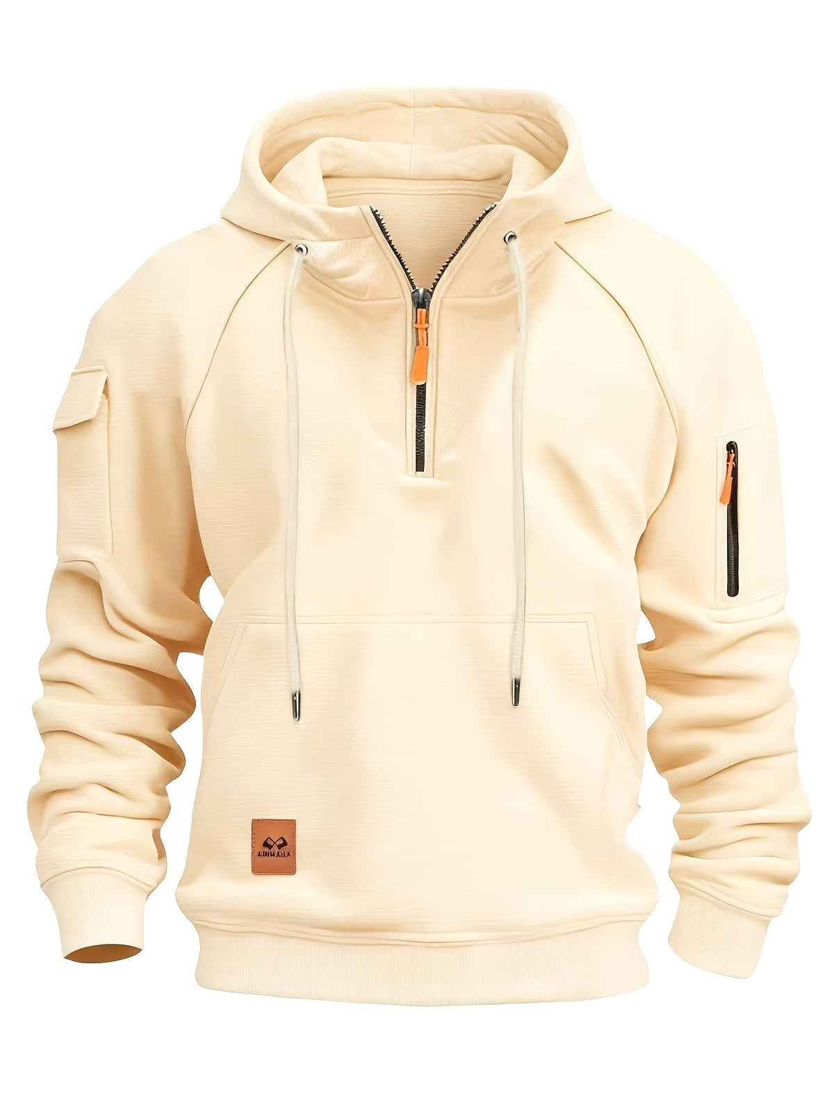 Sweat à capuche homme utilitaire demi-zip à poches multiples et manches raglan 29