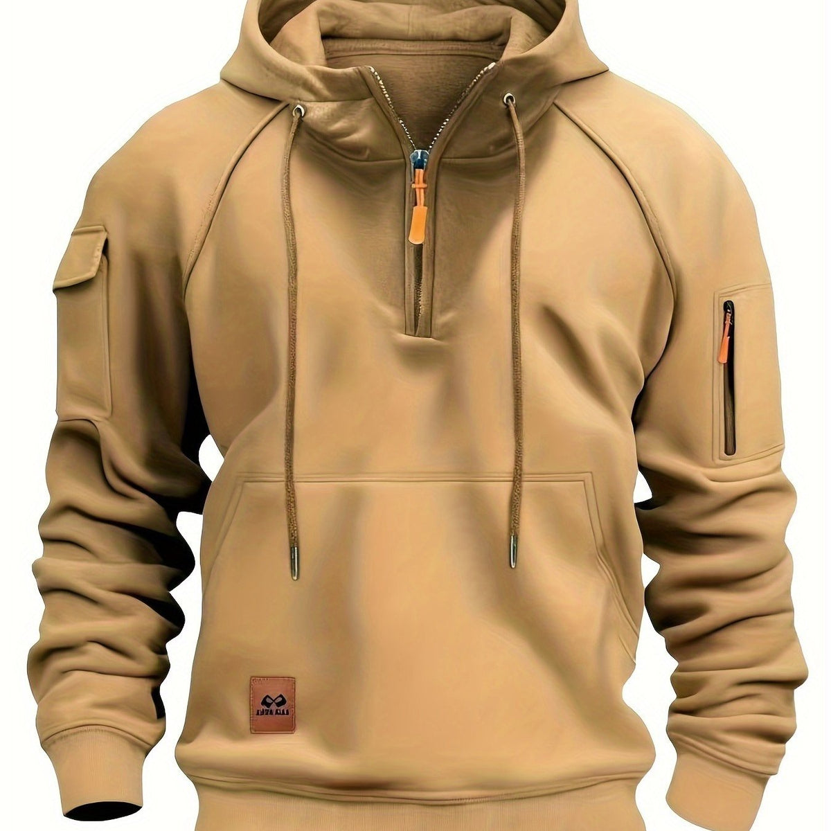 Sweat à capuche homme utilitaire demi-zip à poches multiples et manches raglan 3