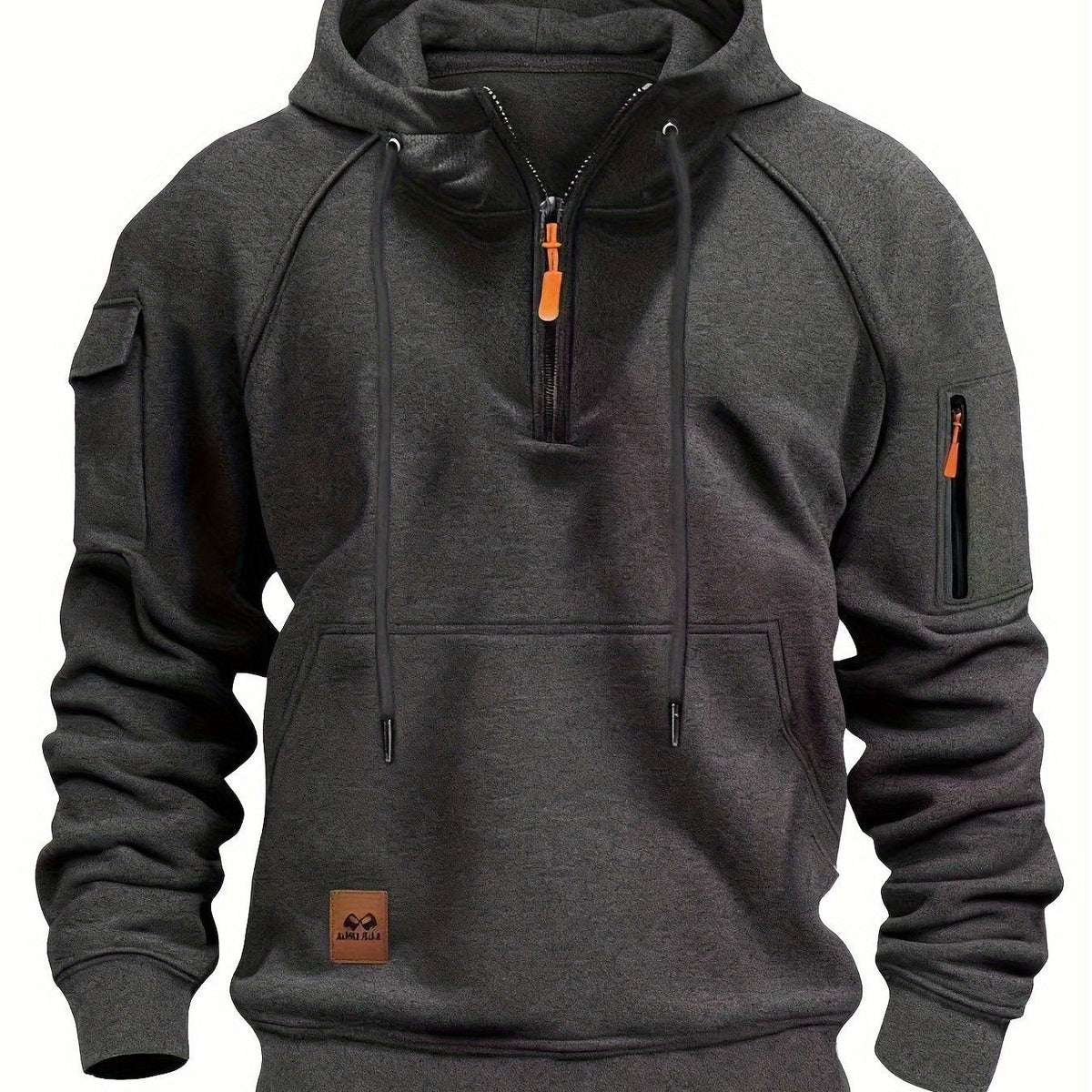 Sweat à capuche homme utilitaire demi-zip à poches multiples et manches raglan 4