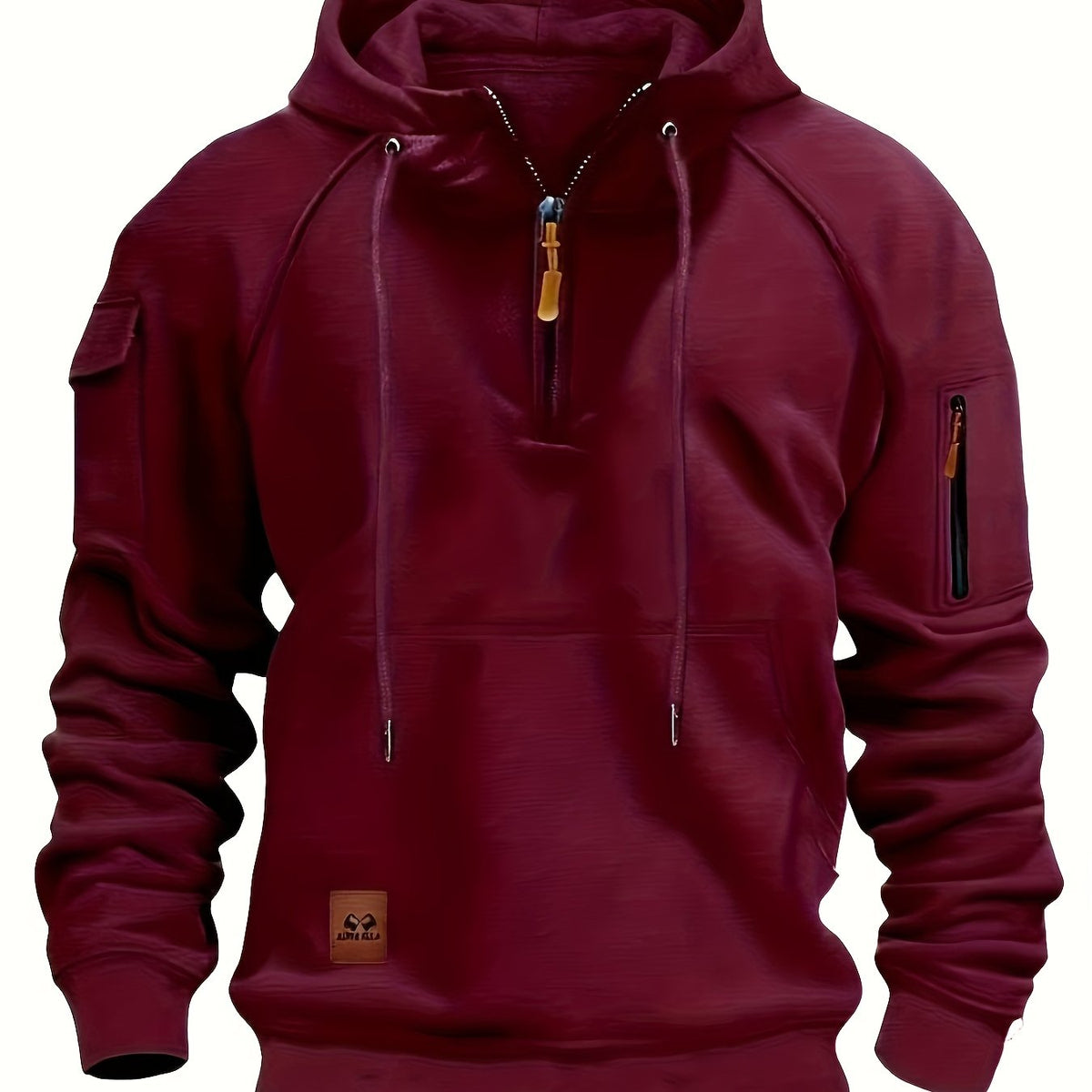Sweat à capuche homme utilitaire demi-zip à poches multiples et manches raglan 5