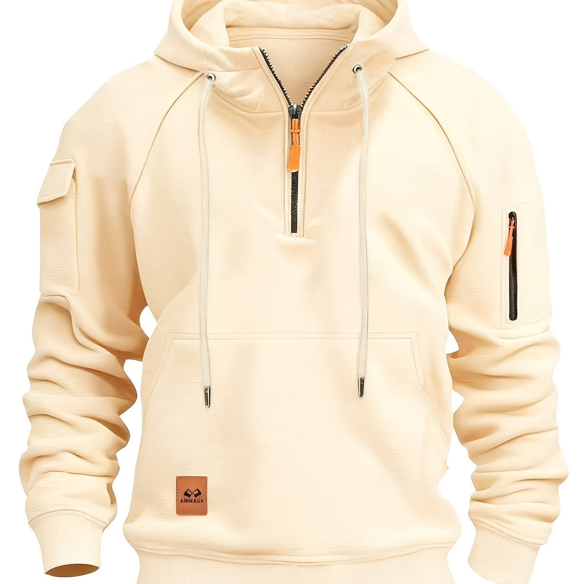 Sweat à capuche homme utilitaire demi-zip à poches multiples et manches raglan 7