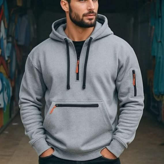 Sweat à capuche homme zippé en polyester et polaire avec poche avant renforcée