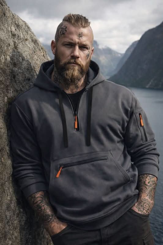 Sweat à capuche homme zippé en polyester et polaire avec poche avant renforcée
