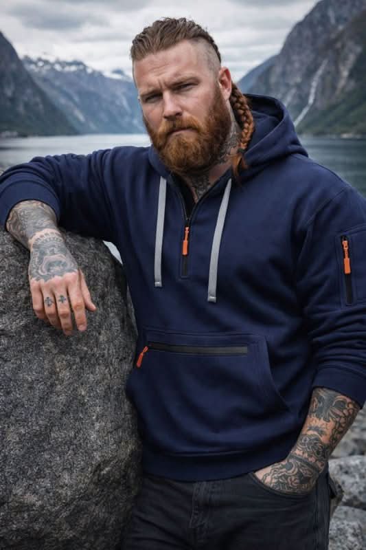 Sweat à capuche homme zippé en polyester et polaire avec poche avant renforcée
