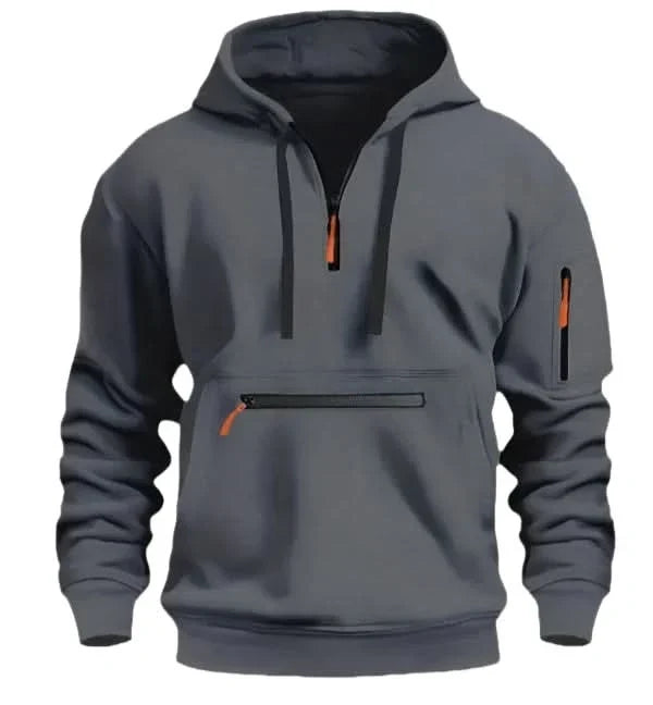 Sweat à capuche homme zippé en polyester et polaire avec poche avant renforcée
