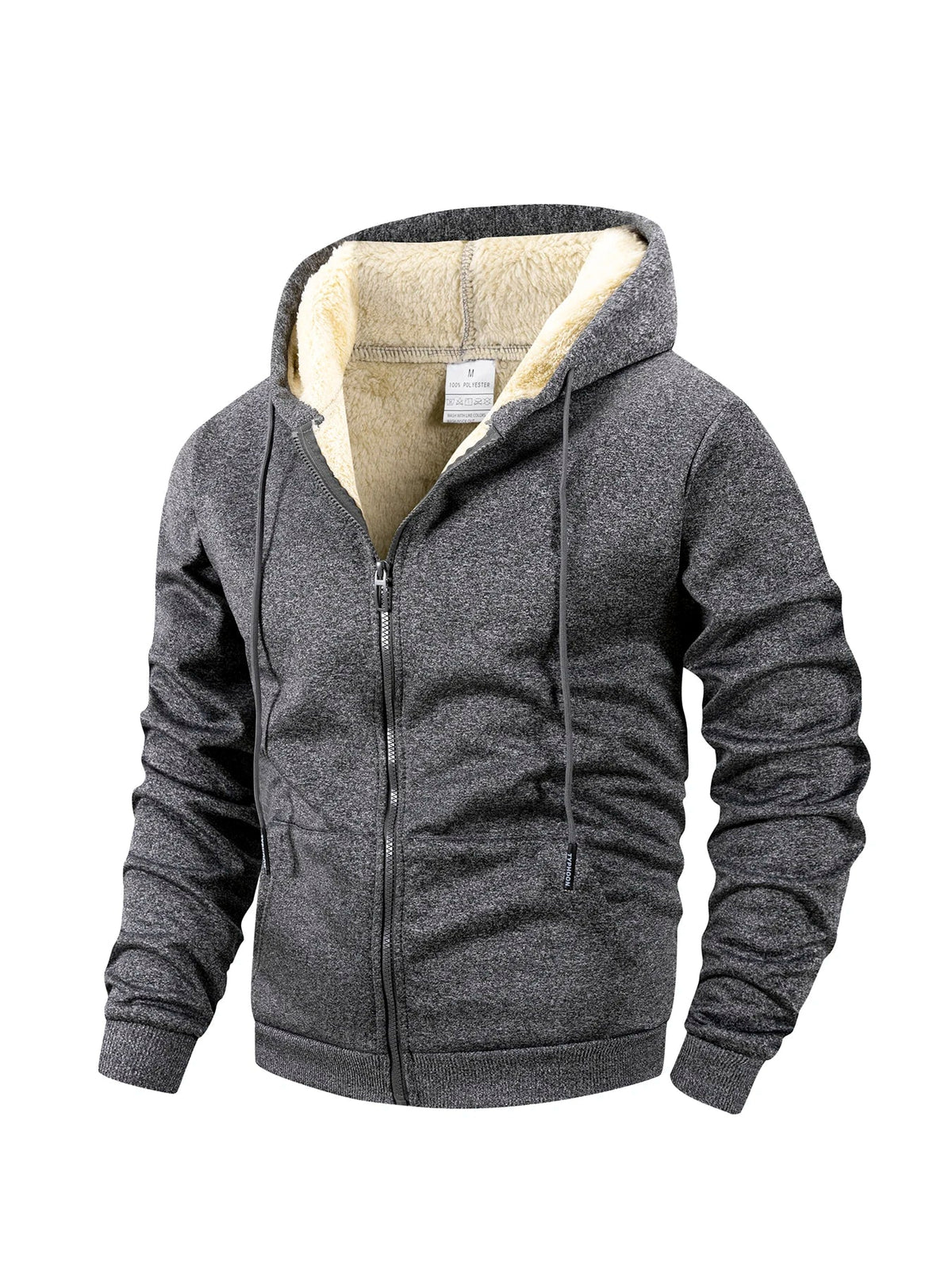 Sweat à capuche zippé homme doublé polaire chiné à poches latérales 3