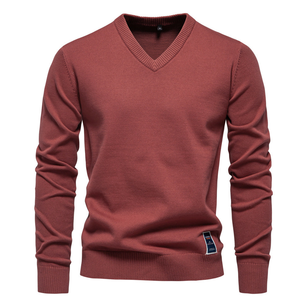Sweat homme sans capuche à col en V en coton mélangé coupe slim
