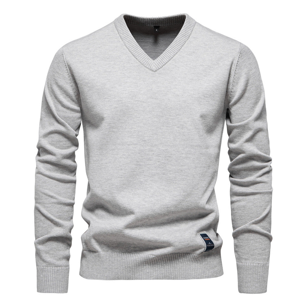 Sweat homme sans capuche à col en V en coton mélangé coupe slim